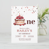 1e verjaardag taart uitnodiging, meisje 1e verjaar kaart (Staand voorkant)