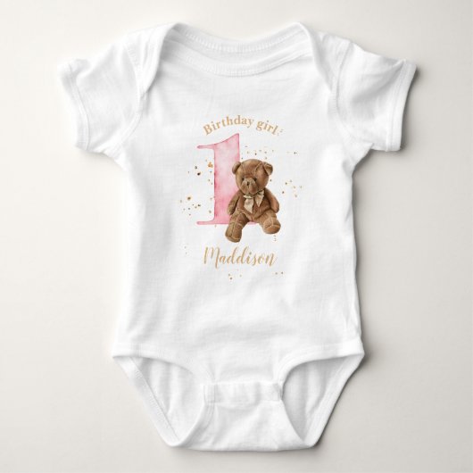 1e verjaardag Teddy Bear Baby Bodysuit (Voorkant)