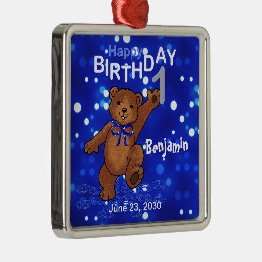 1e verjaardag Teddy Bear Keepomwille Metalen Ornament (Rechts)