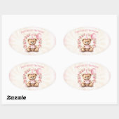 1e verjaardag Teddy Bear Meisje Roze Rozen Ovale Sticker (Vel)