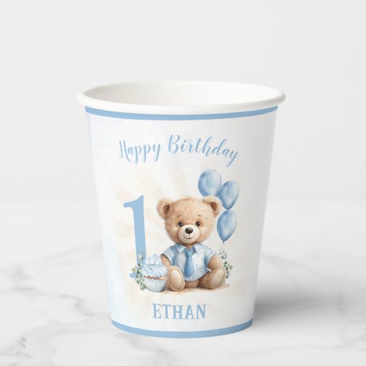 1e verjaardag Teddy Bear Party papieren bekers (Voorkant)