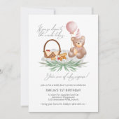 1e verjaardag Teddy Bear Picnic Pink Check Kaart (Voorkant)