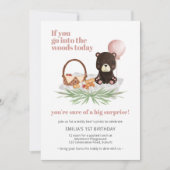 1e verjaardag Teddy Bear Picnic Pink gecontroleerd Kaart (Voorkant)