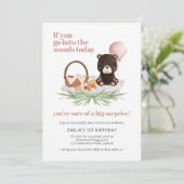 1e verjaardag Teddy Bear Picnic Pink gecontroleerd Kaart (Staand voorkant)