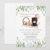 1e verjaardag Teddy Bear Picnic Pink Greenery Kaart (Voorkant / Achterkant)