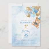 1e verjaardag Teddy Bear Verjaardag Uitnodiging (Voorkant)