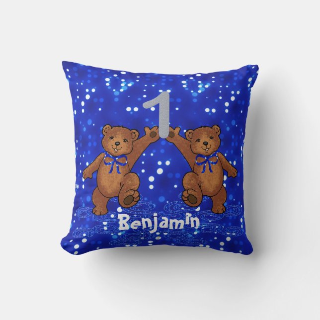 1e verjaardag Teddy Bears Kussen (Voorkant)