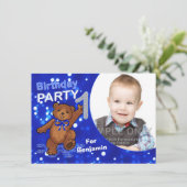1e verjaardag Teddy Bears Party, Aangepaste foto Kaart (Staand voorkant)