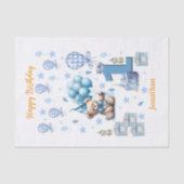 1e verjaardag Teddybeer Blauw Tissuepapier (Voorkant)
