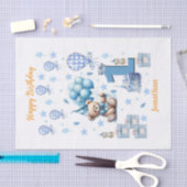 1e verjaardag Teddybeer Blauw Tissuepapier (Craft)