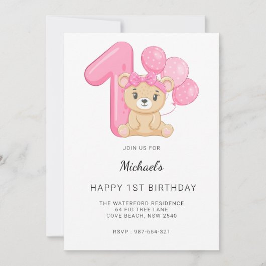 1e verjaardag, teddybeer kaart (Voorkant)