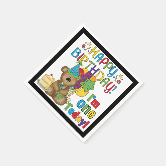 1e Verjaardag Teddybeer Verjaardag Papier servette Servetten (Hoek)
