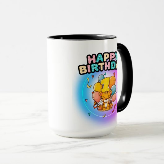 1e verjaardag tijger verjaardagsfeestje voor kinde mok (Voorkant rechts)