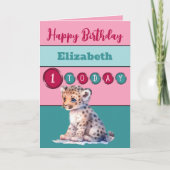 1e verjaardag toevoegen naam meisje schattig dier kaart (Voorkant)