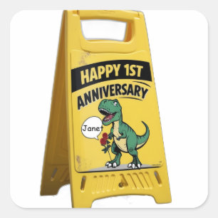 1e verjaardag Trex rode rozen geel plastic teken Vierkante Sticker