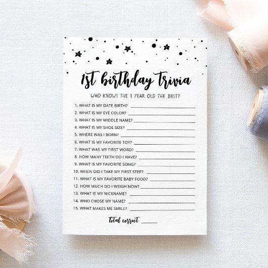1e Verjaardag Trivia bewerkbare game Kaart