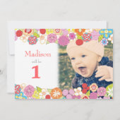 1e Verjaardag Tuin Feest Bloemen Foto uitnodiging (Voorkant)