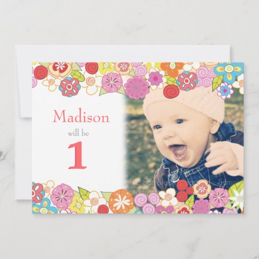 1e Verjaardag Tuin Feest Bloemen Foto uitnodiging (Voorkant)