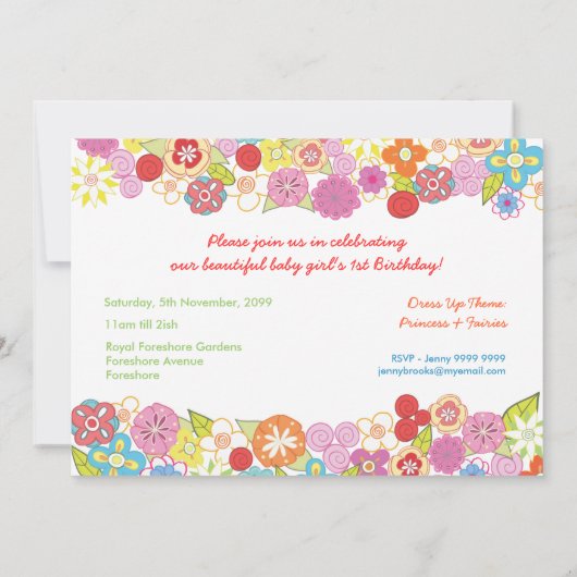 1e Verjaardag Tuin Feest Bloemen Foto uitnodiging (Achterkant)