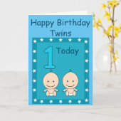 1e verjaardag Twin Boys Aangepast Kaart (Gele Bloem)