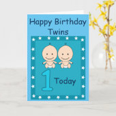 1e verjaardag Twin Boys Aangepast Kaart (Gele Bloem)