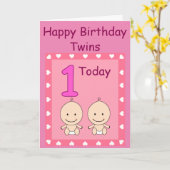 1e verjaardag Twin Girls Aangepast Kaart (Gele Bloem)