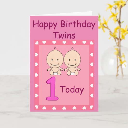 1e verjaardag Twin Girls Aangepast Kaart (Gele Bloem)