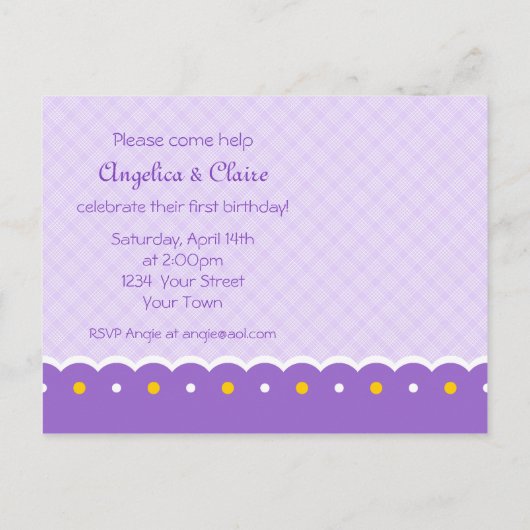 1e verjaardag Twincess Invitation Briefkaart (Achterkant)