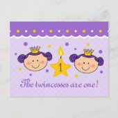 1e verjaardag Twincess Invitation Briefkaart (Voorkant)