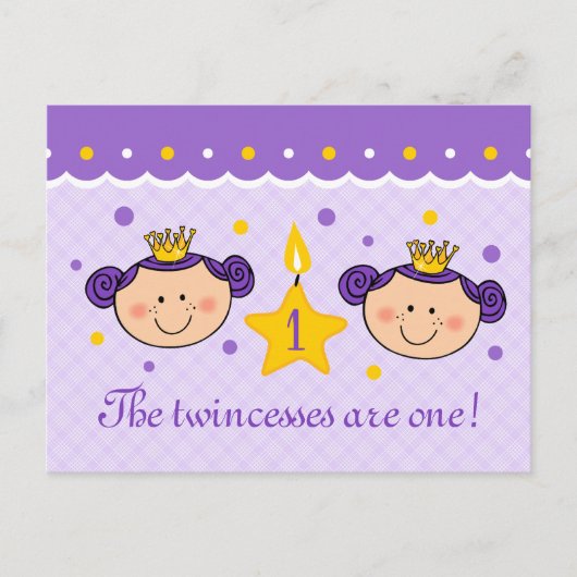 1e verjaardag Twincess Invitation Briefkaart (Voorkant)