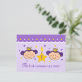 1e verjaardag Twincess Invitation Briefkaart (Staand voorkant)