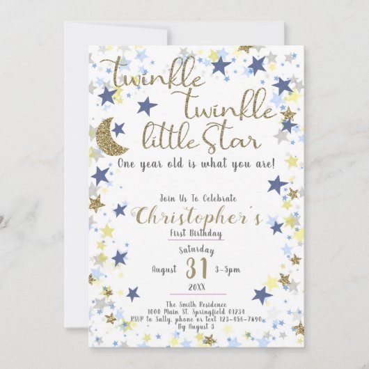 1e Verjaardag Twinkle Little Star Gold Boy Kaart (Voorkant)
