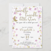 1e Verjaardag Twinkle Little Star Gold Girl Kaart (Voorkant)