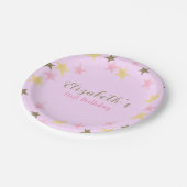 1e Verjaardag Twinkle Little Star Pink Girl Papieren Bordje (Gekanteld)
