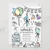 1e verjaardag Uitnodigen, Hand getrokken Verjaarda Kaart (Voorkant)