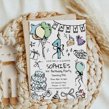 1e verjaardag Uitnodigen, Hand getrokken Verjaarda