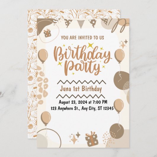 1e verjaardag uitnodiging (Voorkant / Achterkant)