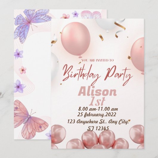 1e verjaardag uitnodiging (Voorkant / Achterkant)