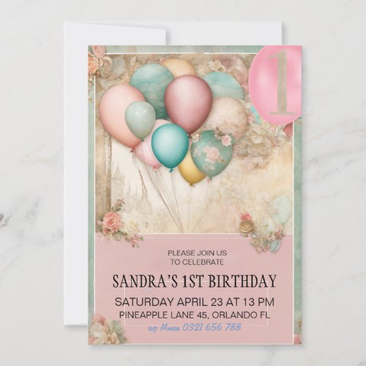 1e Verjaardag Uitnodiging, 1e Verjaardag GIRl, bal Kaart (Voorkant)