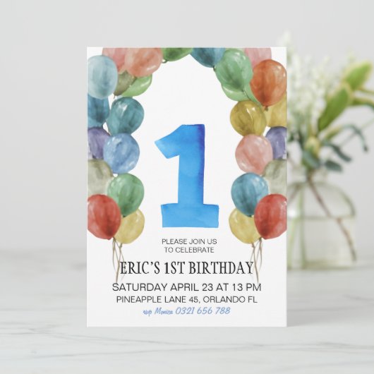 1e Verjaardag Uitnodiging, 1e Verjaardag Jongen, B Kaart (Staand voorkant)