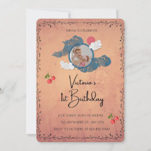 1e verjaardag uitnodiging   Cherry Theme Baby Part