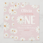 1e verjaardag uitnodiging, Daisy uitnodiging (Voorkant / Achterkant)