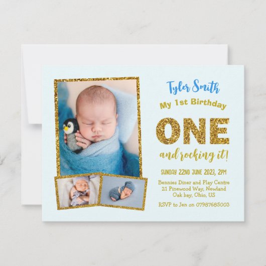 1e Verjaardag Uitnodiging, EEN jongens eerste verj Kaart (Voorkant)