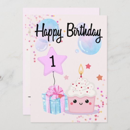 1e verjaardag - Uitnodiging - Feest (Voorkant / Achterkant)