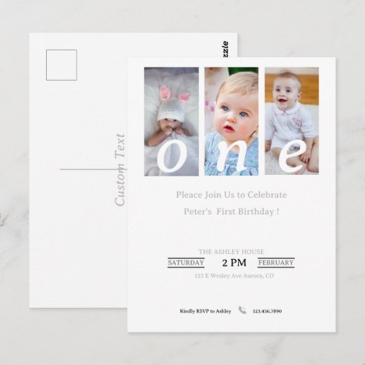 1e Verjaardag Uitnodiging Foto Jongen, Feestuitnod (Voorkant / Achterkant)