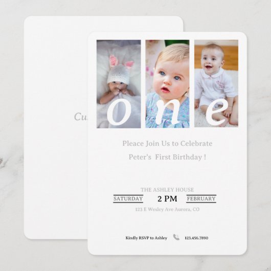 1e Verjaardag Uitnodiging Foto Jongen, Feestuitnod (Voorkant / Achterkant)