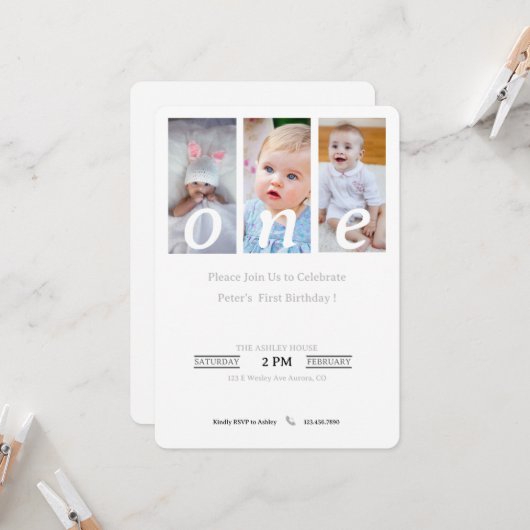 1e Verjaardag Uitnodiging Foto Jongen, Feestuitnod (Voorkant / Achterkant in situ)