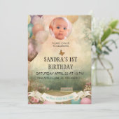1e Verjaardag Uitnodiging, gepersonaliseerde foto  Kaart (Staand voorkant)