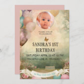 1e Verjaardag Uitnodiging, gepersonaliseerde foto  Kaart (Voorkant / Achterkant)