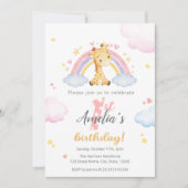 1e verjaardag uitnodiging - Giraffe en regenboog (Voorkant)